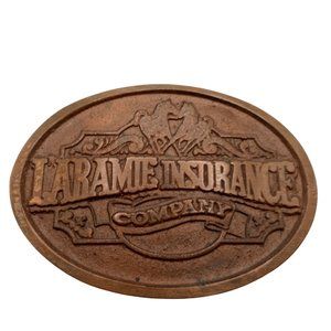 Laramie Insurance Company Belt Buckle Vintage Wyoming WY Horse Western Wear
